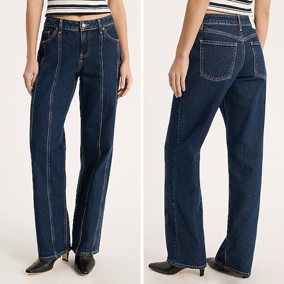 Express Relaxed Straight Jeans Low Rise Rigid Stretch Seamed Dark Blue - Picture 1 of 14